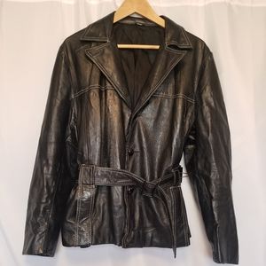 Vintage Black Leather Jacket with Belt